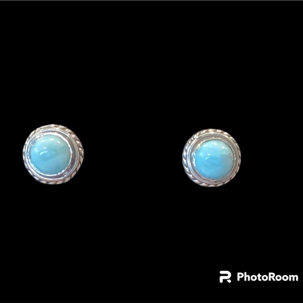 Genuine Larimar Dominican Republic and Sterling Silver Pierced Earrings Studs